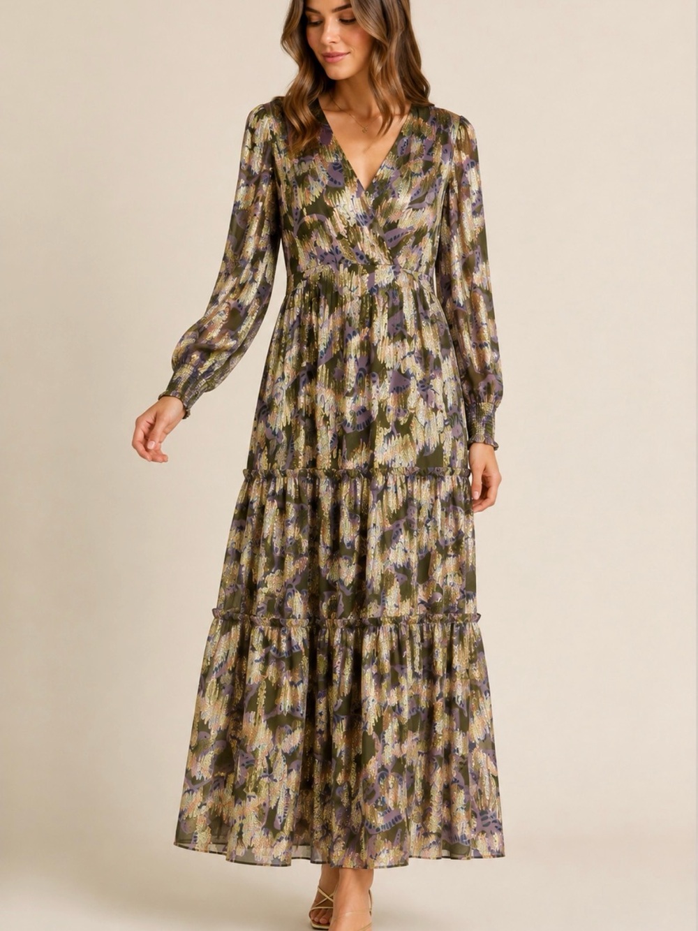 Omika metallic long sleeve Rosalita Dress in “Lia Articho photos”// L